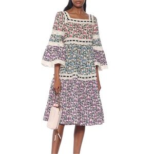 Marc Jacobs Dress‎ Floral Tiered Crochet Trim Midi Cottagecore Prairiecore Sz 4